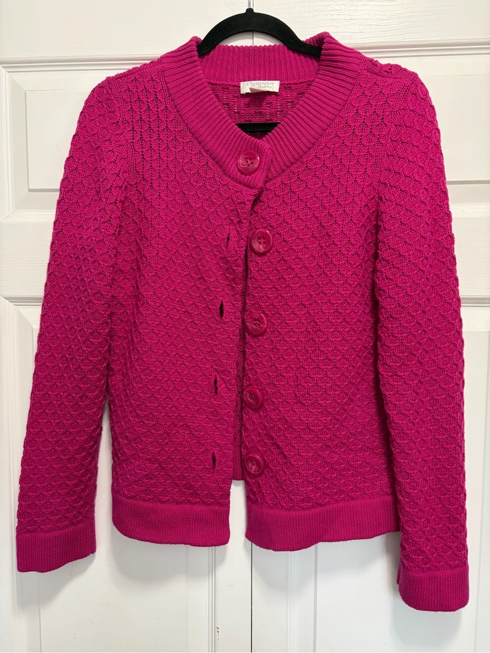Christopher & Banks Hot Pink Cotton Knit Cardigan small
